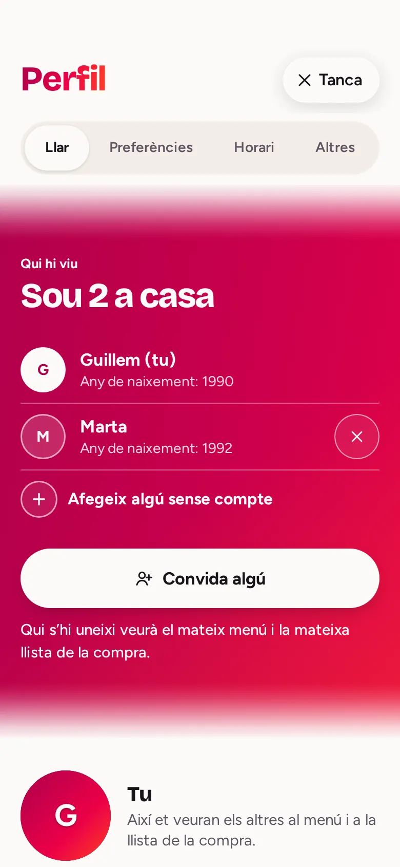 El perfil de la llar a Taulares: sou 2 a casa, convida algú