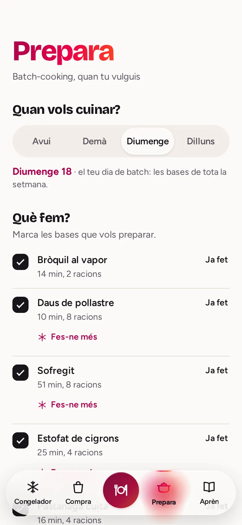 Pantalla Prepara de Taulares